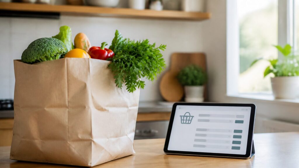 Корзина продуктов и экран приложения с минимальной суммой заказа