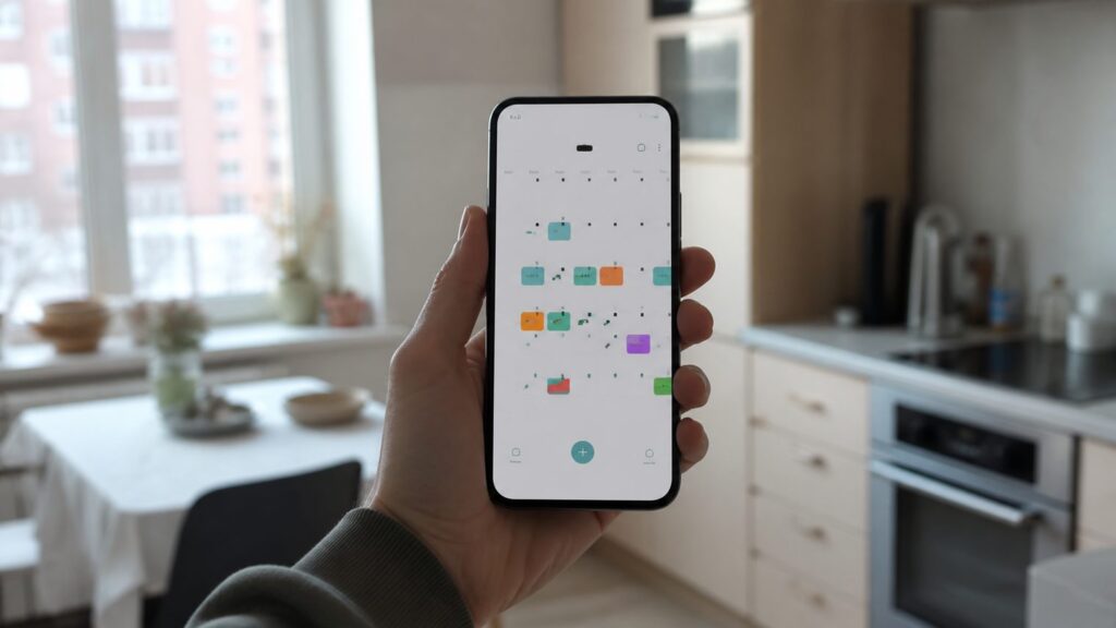 Календарь цен на месяц на экране смартфона, часть дней выделена цветом